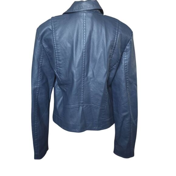 Express Women's Size Large Navy Faux Leather Moto Jacket - Picture 4 of 6